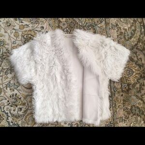 MaxMara Elegant Cream Jacket curly lamb leather fur vest s small